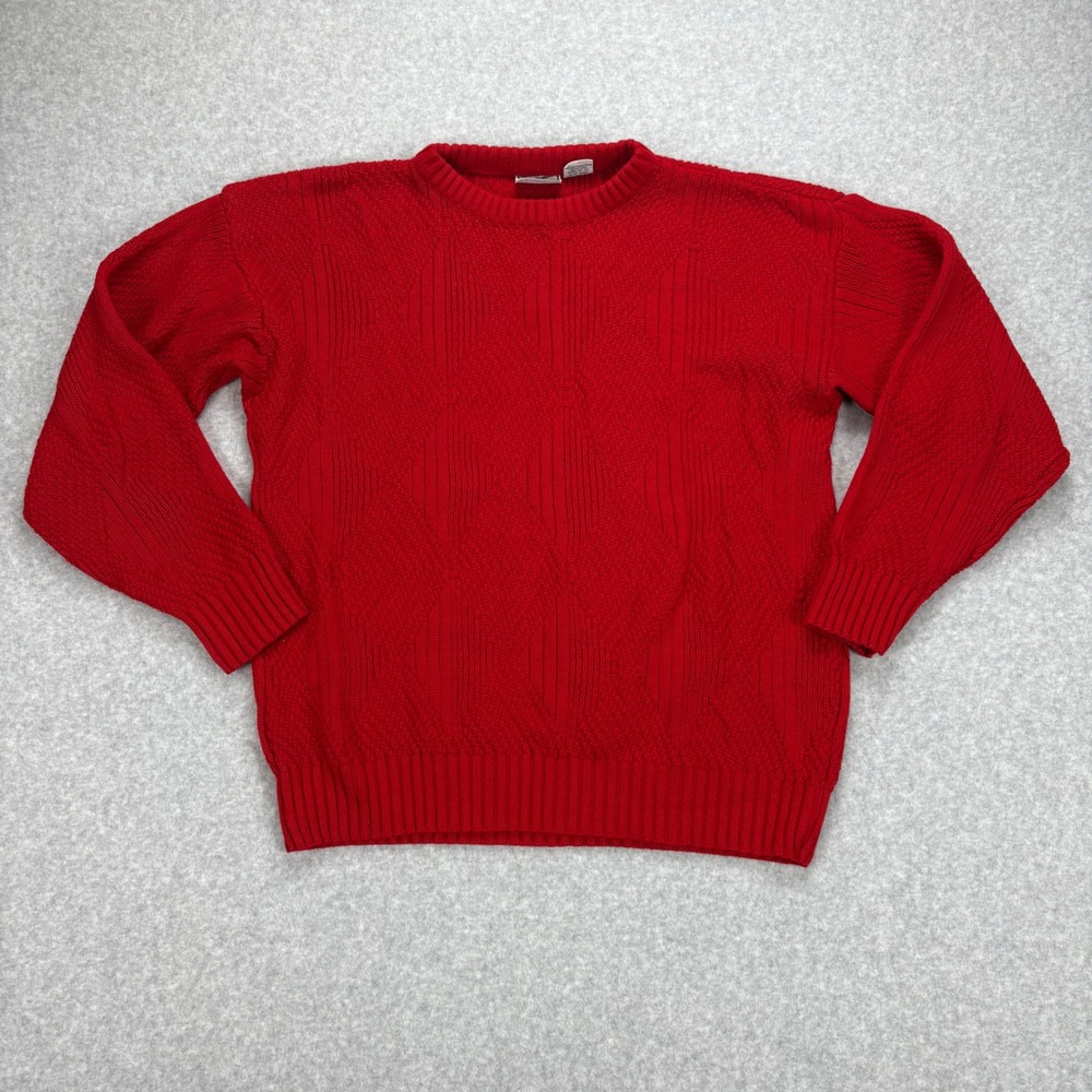 Vintage Crewneck Sweater Mens XL Red Textured Knit Long Sleeve Holiday Grandma